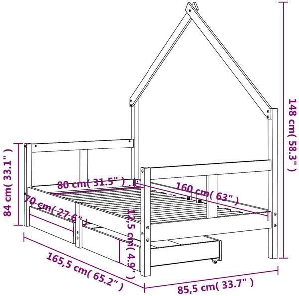 vidaXL Kinderbett mit Schubladen 80x160 cm Massivholz Kiefer 834543 Bild 10