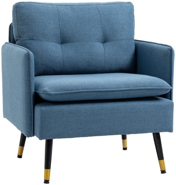 HOMCOM Polstersessel Armlehnensessel mit Kissen Loungesessel Sofa mit Leinenoptik, Stahlbeine, für Wohnzimmer, Schlafzimmer, Blau, 76 x 68 x 80 cm