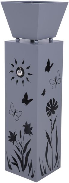 Pflanzsäule LUND mit Blumenmotiv Grau Stahl | Pflanzkübel hoch Blumenkübel Pflanzkasten