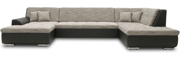 DOMO Collection Treviso, Wohnlandschaft, Webstoff/Kunstleder weißgrau/schwarz, 178 x 360 x 201 cm