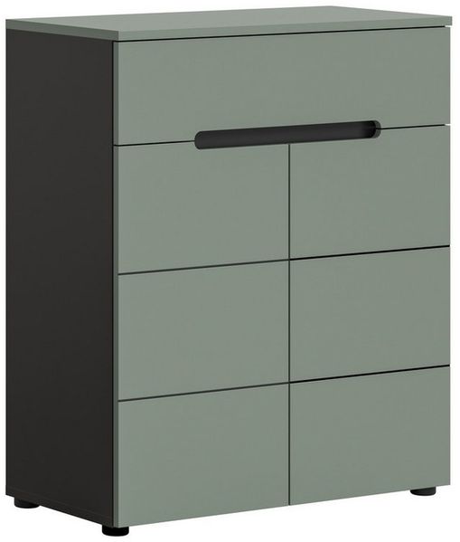 furnling Schuhkommode Schuhschrank Cano, mit 2 Türen, 4 Fächer, 1 Schublade, grau/grün, Schuhregal, Flurmöbel