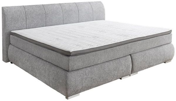 Sun Garden Boxspringbett FLINT, 240 x 200 cm, Grau, Stoffbezug, wendbare 7-Zonen-TFK-Matratze, inkl. Topper