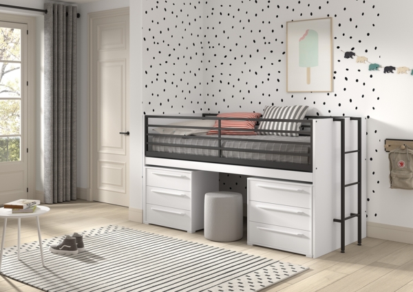 Halbhohes Bett mit Schreibtisch Kommoden Sam 98 x 219 x 116.6 cm