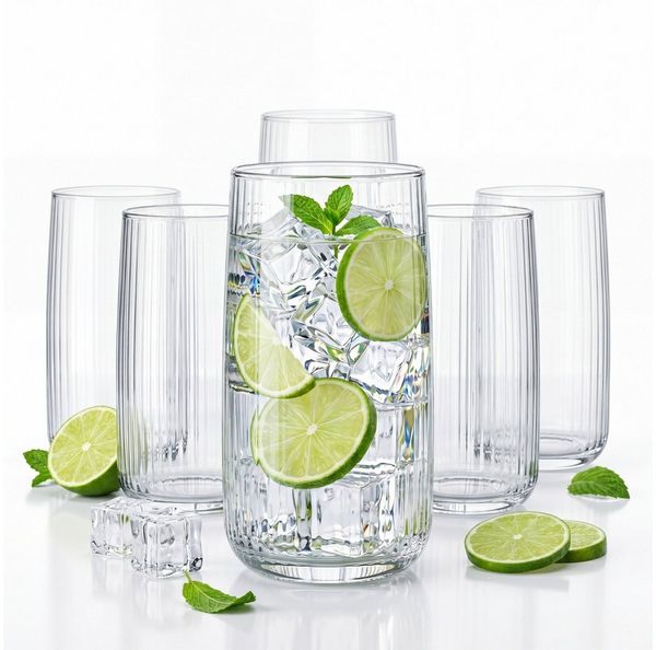 BigDean Longdrinkglas 6er Set Geriffelte Gläser, Trinkgläser 500 ml, spülmaschinenfest, 6-tlg, Glas, Edle Riffleoptik, Stabiler Stand, Spülmaschienenfest
