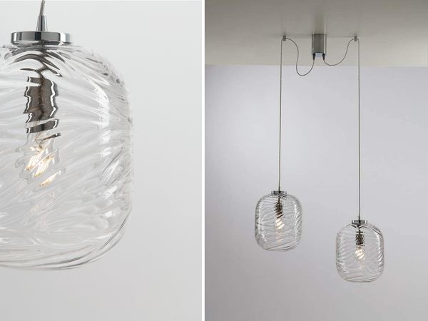 LED Pendelleuchte 2-flammig Wellenmuster Klarglas, Abhängung bis 250cm