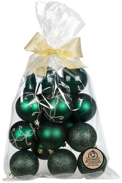 MAGIC by Inge Weihnachtsbaumkugel, Weihnachtskugeln Kunststoff 6cm mit Glitzer 16er Set - Noble Green