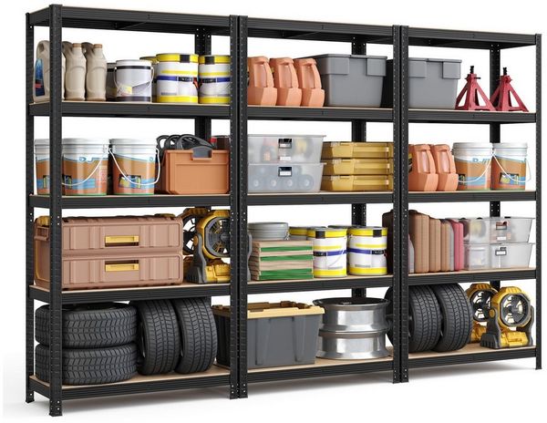 SONGMICS Schwerlastregal, 3er Set, Kellerregal, Lagerregal, 40 x 90 x 180 cm, Regal mit Stahlgestell, bis 875 kg belastbar, 5 verstellbare Ablagen, schwarz GLRDE040B03