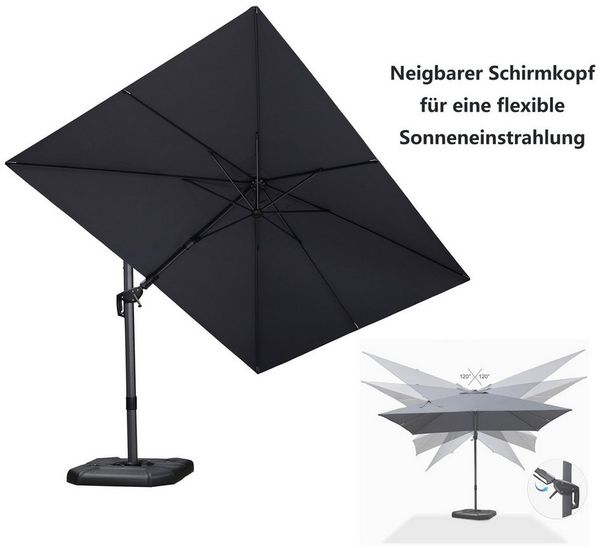 PURPLE LEAF Sonnenschirm Außenbereich Rechteckiger großer Seitlich Neigender Ampelschirm, LxB: 350,00x250,00 cm, 360°Rotation, Sonnenschutz UV50+, für Garten, Terrasse, Pool
