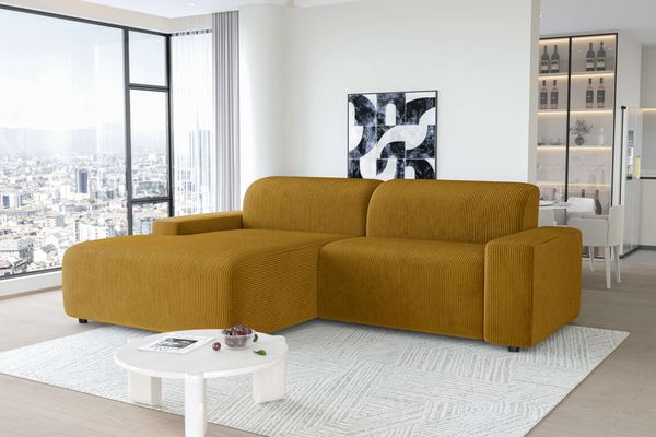 99rooms Tivoli Ecksofa Cordstoff POSO Gold Links ohne Kissen