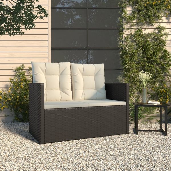 vidaXL Gartenbank mit Kissen Schwarz 105 cm Poly Rattan 362318