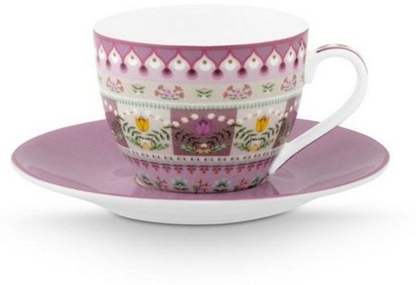 PiP Studio Espressotasse Lily&Lotus Espressotassse m.U. lila 120ml, Porzellan, Espresso Cup and Saucer Lily&Lotus Moon Delight Multi 120ml