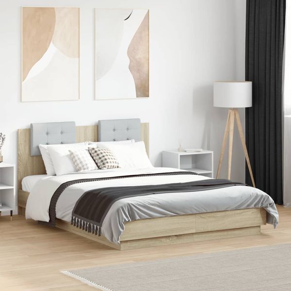 vidaXL Bettgestell mit Kopfteil Sonoma-Eiche 135x190 cm Holzwerkstoff 3209956
