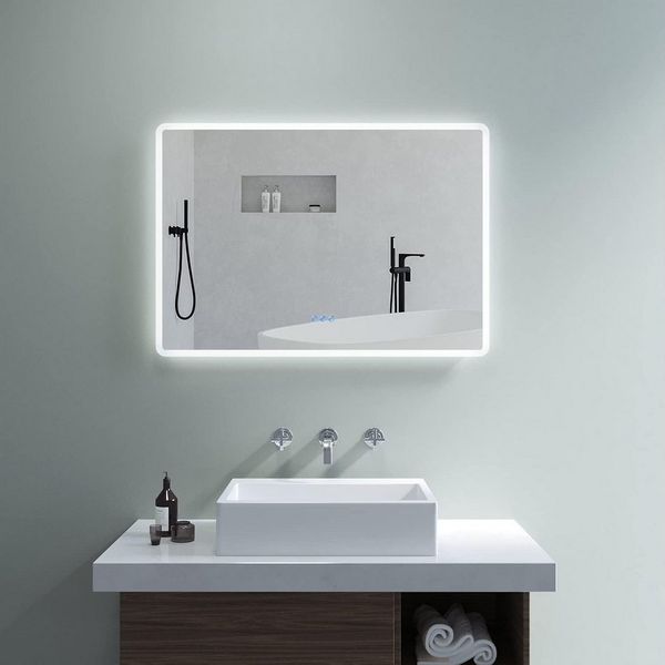 AQUABATOS LED-Lichtspiegel LED Badspiegel Badezimmerspiegel mit Beleuchtung (Lichtspiegel Wandspiegel 80x60cm 100x70cm 140x70cm 160x70cm Kaltweiß 6400K und Warmweiß 3000K), Dimmbar, Touch Schalter, Antibeschlag, Energiesparend