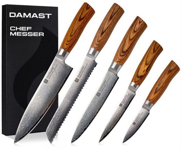 LIVINA HOME Damastmesser Profi Chefmesser mit scharfer 20 cm Klinge aus 67 Lagen, Damaststahl, Damast Messer Japanischer Art, Geschenkbox, Oster Deal Sale!