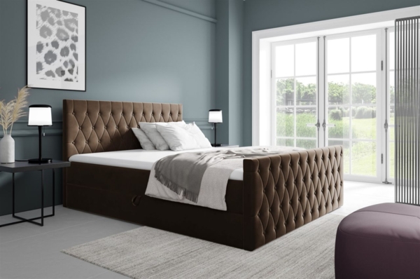 Boxspringbett Schlafzimmerbett ASHER 120x200cm in Stoff Fresh Braun