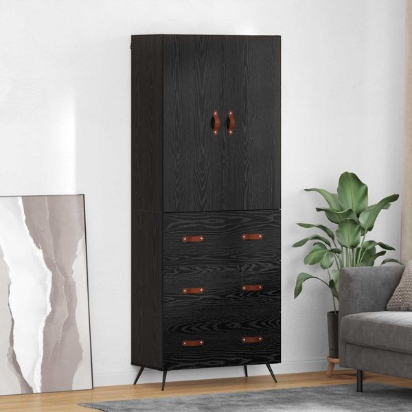 Highboard, BuffetSchrank, Büroschrank Schwarz Eichen-Optik 69,5 x 34 x 180 cm Holzwerkstoff