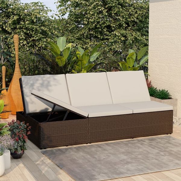 vidaXL Sonnenliege mit Auflage Poly Rattan Braun 46243