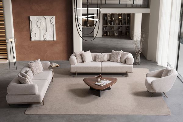 Sitzgruppe/Sofa Set - Wohnzimmergarnitur "Olvina" 3+3+1-Beige