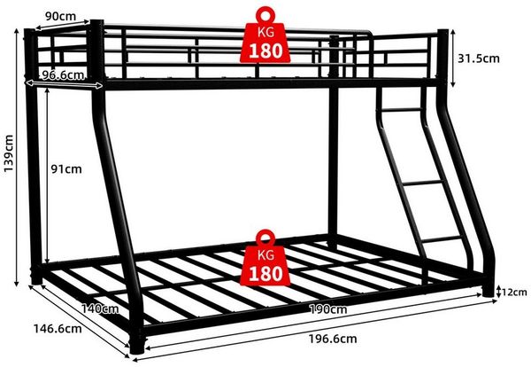 OYRREU Etagenbett Metallbett - Hochbett 90*190 cm 140*190 cm