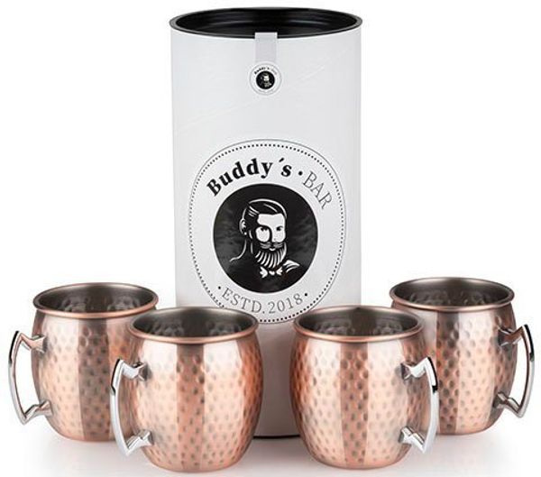 Buddy's Becher Buddy´s Bar, 4-tlg, Edelstahl, Moscow Mule Becher, 500 ml, hochwert. Edelstahl, Hammerschlag-Effekt