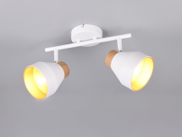 Deckenstrahler VALENTIN 2-flammig aus Metall Weiß innen Gold, Breite 32cm
