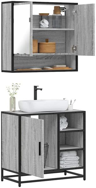 vidaXL 2-tlg. Badmöbel-Set Grau Sonoma Holzwerkstoff 3300938