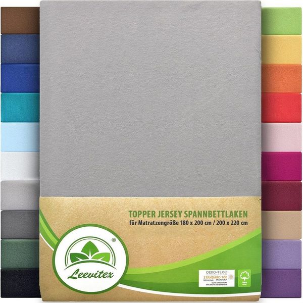 leevitex® Spannbettlaken Spannbettlaken Topperbezug Premium 170, Gummizug: rundum, extra schwere Ausführung, 180x200 - 200x220 cm, 100% Mako-Baumwolle