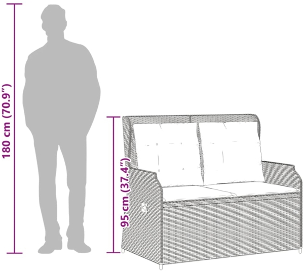 vidaXL Gartenbank Verstellbar mit Kissen Grau Poly Rattan 368957 Bild 9