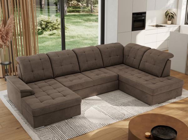 Ecksofa, Wohnzimmer U Couch, Polstersofa mit Bettkasten - MADRITO U - Braun Velorus - Rechts