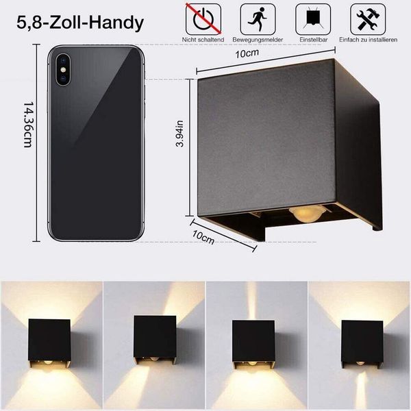 PRIISF Außen-Wandleuchte Cube Würfel LED Wandlampe Up Down Wandstrahler Gartenleuchte Flurlampe, Verstellbarer, IP65 Wasserdicht, mit Bewegungsmelder, Modern Wandbeleuchtung Innen Aussenwandleuchte Strahler Licht