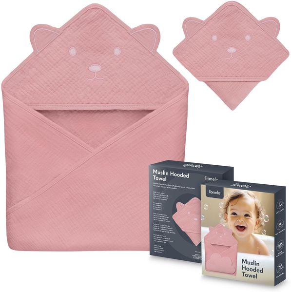 Lionelo Muslin Hooded Towel Musselintuch mit Kapuze für Babys nach dem Baden 80x80 cm, Atmungsaktives Weiches Baby-Badetuch Naturstoff 6 Farben