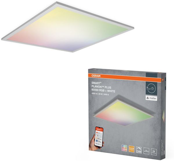 Osram SMART+ Matter Planon Plus LED Panel RGBW, 600x600 mm, 36W, 3200lm, 3000K, Matter WLAN kompatibel, Alexa