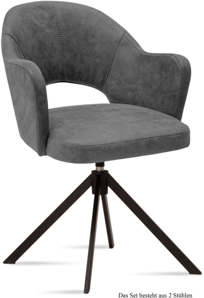 Armlehnstuhl drehbar (2er-Set) Denies 59x87x61 Schwarz/Grau