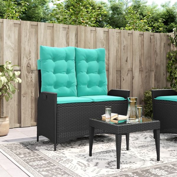 vidaXL Gartenbank Verstellbar mit Kissen Schwarz Poly Rattan 368244