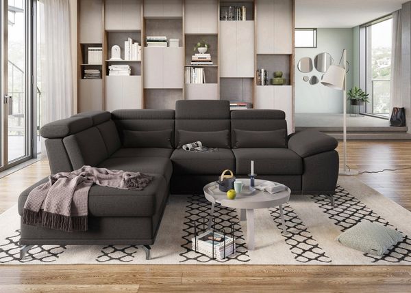 sit&more Ecksofa Cabrio L-Form, mit Sitztiefenverstellung, Arm- und Kopfteilverstellung, 3 Nierenkissen, Federkern, optional Bettfunktion und Stauraum