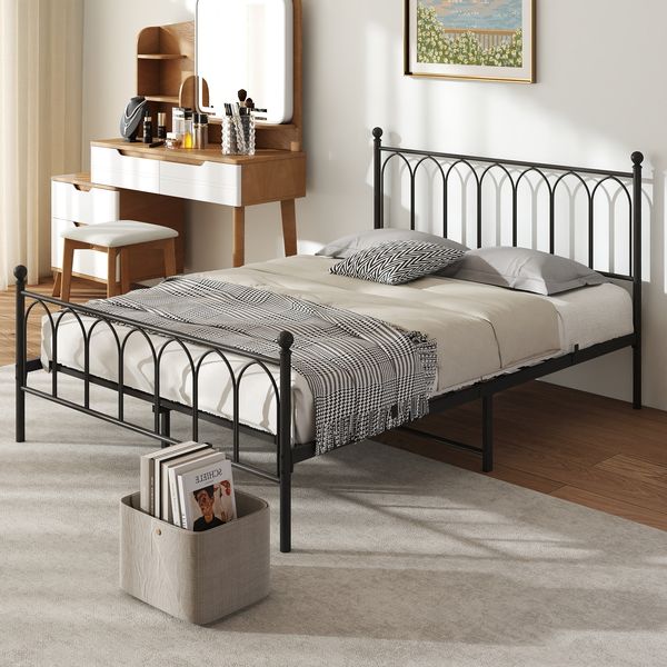 Metallbett 140×200cm，Einzelbett Jugendzimmer mit Lattenrost Schwraz,inklusive Schaummatratze
