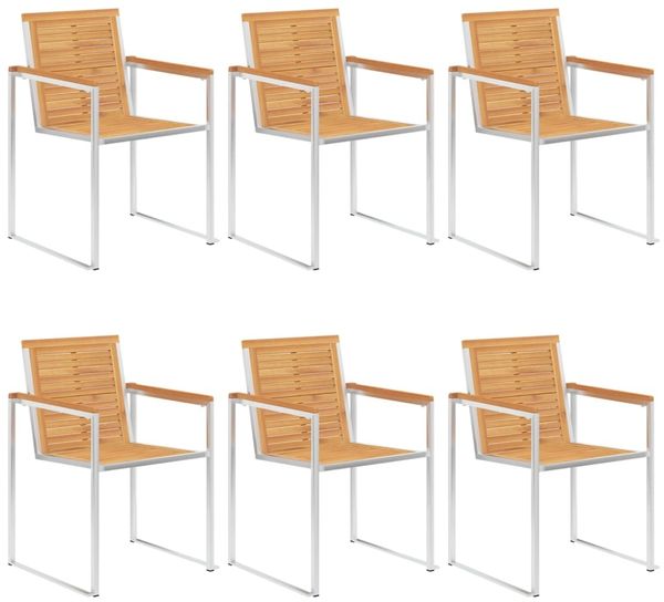 vidaXL 6 Stk. Gartenstühle Massivholz Teak und Edelstahl 3078552