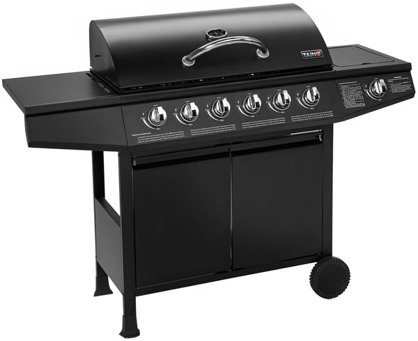 TAINO BASIC BBQ Gasgrill Grillwagen Edelstahl-Brenner + Seitenkocher Grill (BASIC 6+1 Gasgrill)