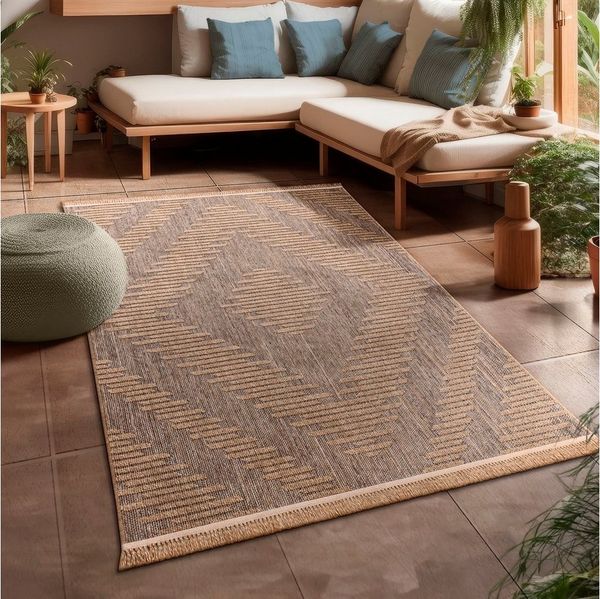Paco Home Teppich Cologne 494, rechteckig, Höhe: 11 mm, Flachgewebe, meliert, Rauten Motiv, mit Fransen, Outdoor geeignet
