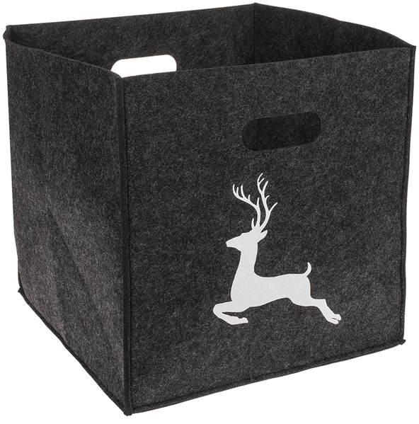 Filz Aufbewahrungsbox faltbar 32 x 32 x 32 cm mit Hirsch oder Hirschkopf Motiv Hirsch anthrazit