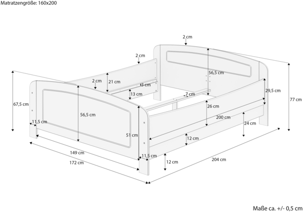 Extra hohes Holzbett 160x200 Massivholzbett Kiefer Zubehör wählbar V-60.44-16Rollrost und Matratze inkl. Bild 4