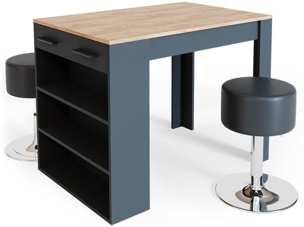 Esstisch-Set Repose Anthrazit/Goldkraft Eiche 67 x 100 cm mit 2 Hockern Vicco
