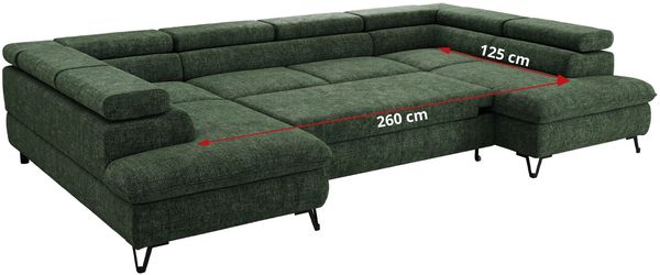 MKS Möbel 'Pablo U-Form' Wohnlandschaft mit Bettkasten, Dunkelgrün, Schenille grob, T25 Topper Bild 8