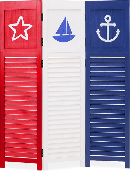 Kinder Paravent Raumteiler 3 teilig Holz Maritim Lamellen Trennwand Sichtschutz Spanische Wand