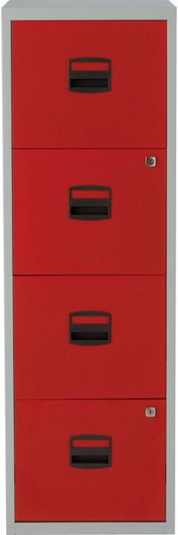 Hängeregistraturschrank PFA, 4 HR-Schubladen, Farbe Korpus lichtgrau, Fronten kardinalrot