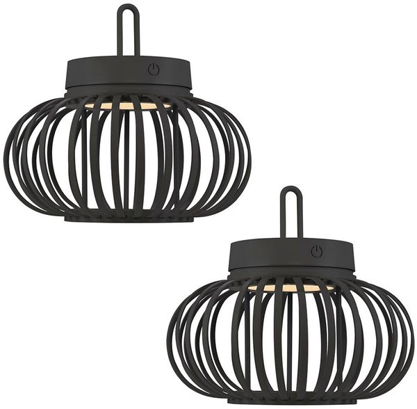 2x LED Akku Tisch-/Pendelleuchte, schwarz, Touchdimmer, D 25 cm