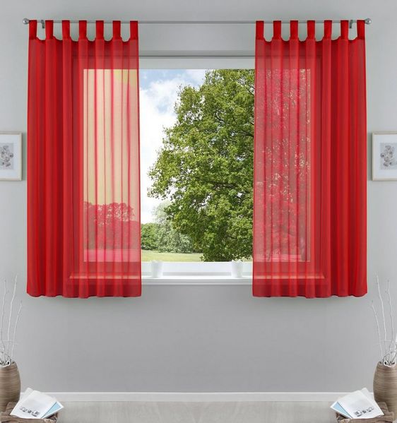 2er-Pack Gardinen Transparent Vorhang Set Wohnzimmer Voile Schlaufenschal mit Bleibandabschluß HxB 175x140 cm Rot, 61000CN