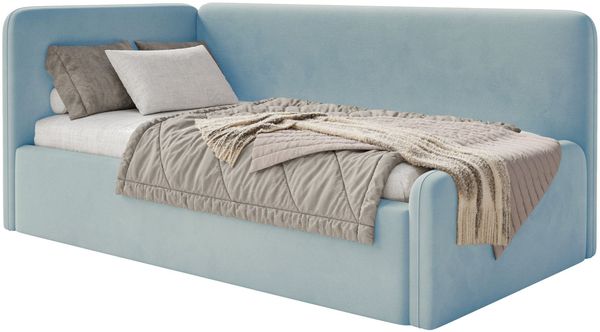 Selsey 'Fanko' Jugendbett 90x200 cm mit Matratze, Kopfteil links, Samt, Hellblau