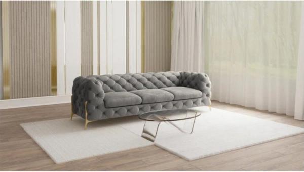 S-Style Möbel Chesterfield-Sofa 3-Sitzer Ashley mit Goldene Metall Füßen, mit Wellenfederung