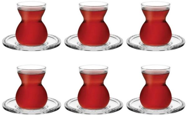 Pasabahce Bekata 12-Teilig Türkische Teegläser-Set mit Untertassen 12 ml Cay Bardagi Teeglas transparent